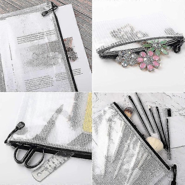 18 stk. Mesh Glidelåspose Dokumentmappe, 8 Assorterte Størrelser, Vanntett Plast Glidelåsmapper, Multipu