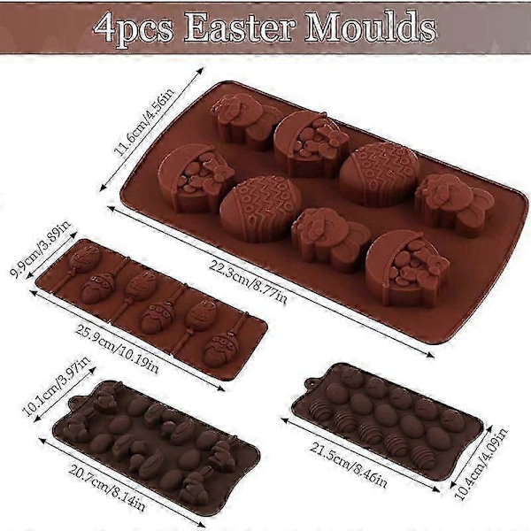 Påsk Silikonformar, 4 st Chokladformar Kanin Anka, Påskägg Bakform för Godis, Kakor, Gelé, Desserter