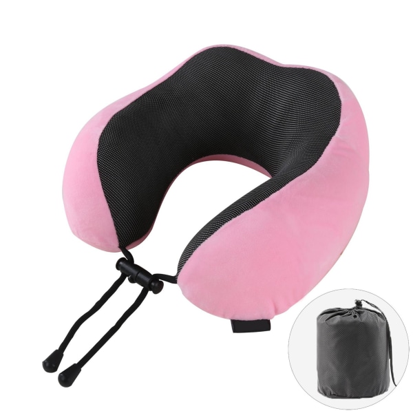 U-formad nackkudde Katjonisk tyg Nackskydd Memory Foam Resekudde för Resebil Hem Rosa Enkelnackskudde