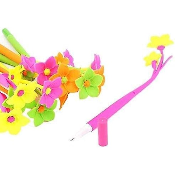 Fancy Flower Kuglepen Sæt - 10 Stk, Tilfældig Frisure, Sort blæk 0,5 mm - Ideel skolebørn Student Gave - Tily