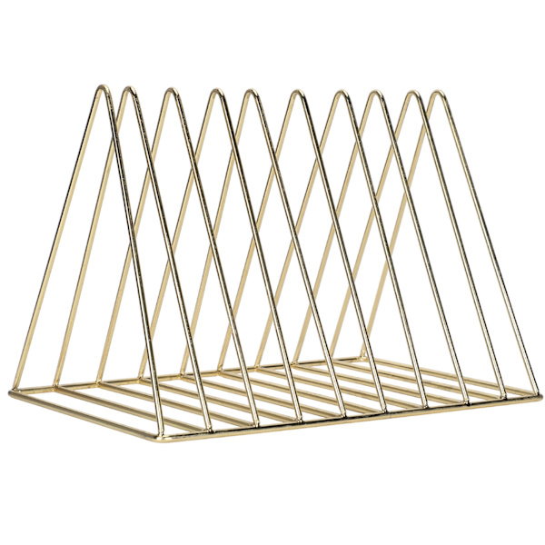 Järntidningshållare Triangulär bok Brevlagring Metall Desktop File Sorter Organizer Guld