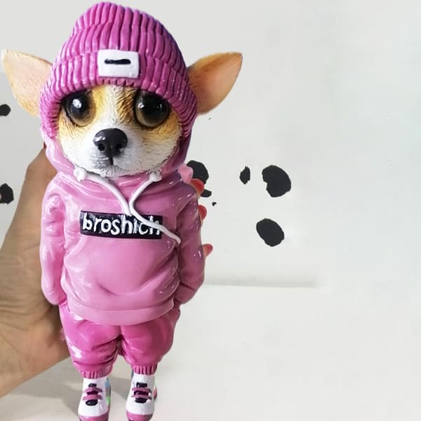 Stående Hunddocka Figurin Harts Staty Prydnad Leksak Heminredning Julklappar