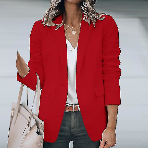 Women's Red Shawl Neck Business Cardigan Jacket Blazer - Long Sleeve Casual Workwear (Size 2XL)