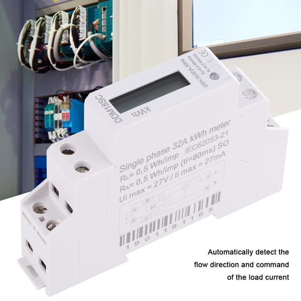 1P LCD Digital Display Enfase Din Skinne Elektrisk Strømforbruk Energimåler