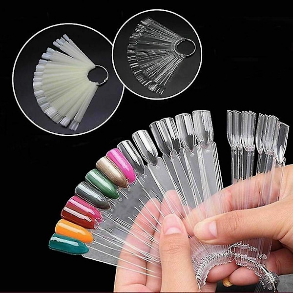 Klara fläktformade lösnagelswitches Nagelack Övning Display Konst Tips Nagelprovpinnar med metallring