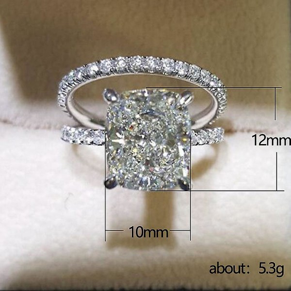 Sølvbelagt vielsesring til kvinder og mænd, luksus cubic zircon smykke, størrelse 8