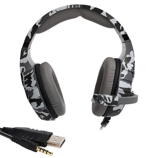 Kablet Gaming-hovedtelefon Computer Stereo Headset med LED-lys Mikrofon USB+3,5mm Port