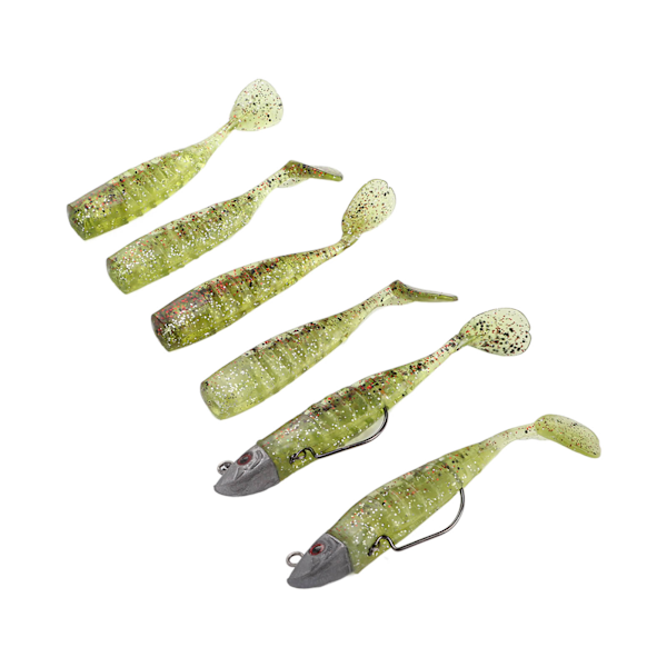 6 stk. fiskeagn - blød, førsteklasses, holdbar silikone - miljøvenlig - 3D-øjne - naturtro bevægelse - fiskeblink - gul