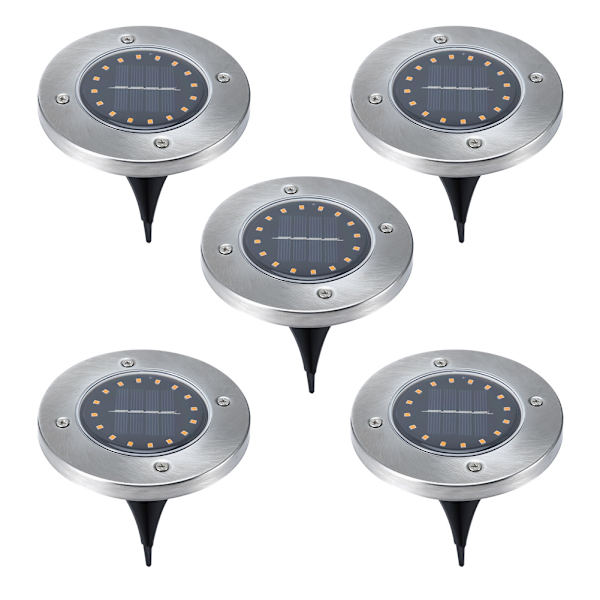 5 st solcellslampor för markbelysning, 16 LED, regnsäkra, för trädgård, innergård, villa