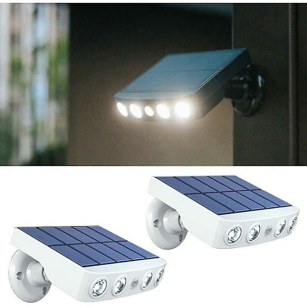 2 Pakke Utendørs Solcelle Vegglamper med PIR Bevegelsessensor, IP65 Vanntett, 360 Graders Roterende Spotlights, Solcelledrevet, for Utendørs, Hage, Gård, Dr