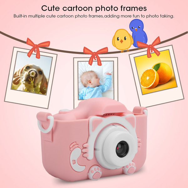 12 MP Mini Cartoon Kitty digitalkameraleke med dobbeltkamera for barn, rosa