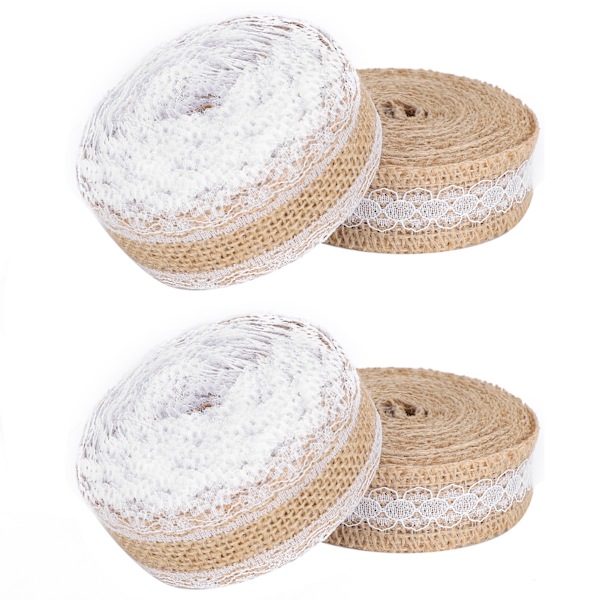4 st 5M/rulle Naturlig Jute Burlap Band Hessian Spets Rulle för Bröllopsdekorationsfesttillbehör