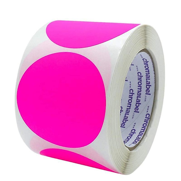 2-tums runda etiketter, fluorescerande rosa, permanent färgkodade pricketiketter, 500 etiketter per rulle