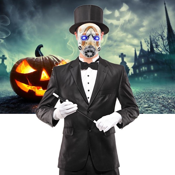 Psycho Latex Mask LED-ljusögon Läskig Halloween Cosplay Mask för fest Bar