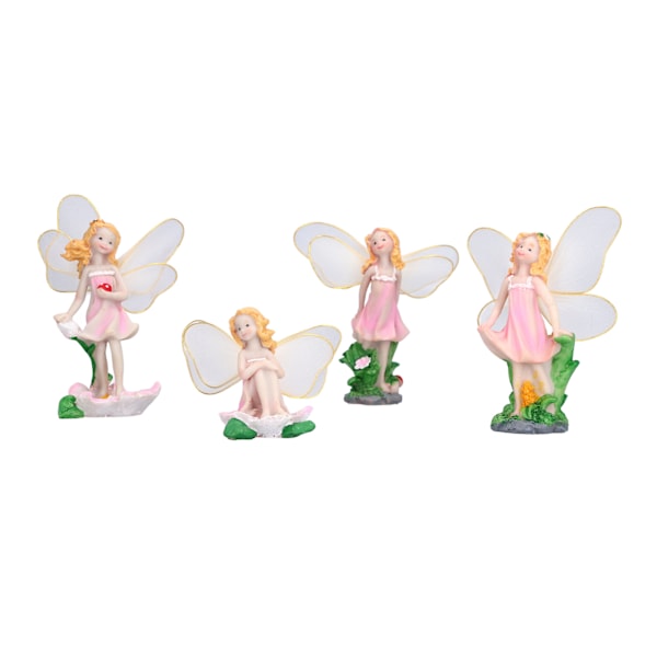 4 stk Blomsterfe Figuriner Statue Hage Hjem Ornament Harpiks Modell Miniatyr Landskap Dekor