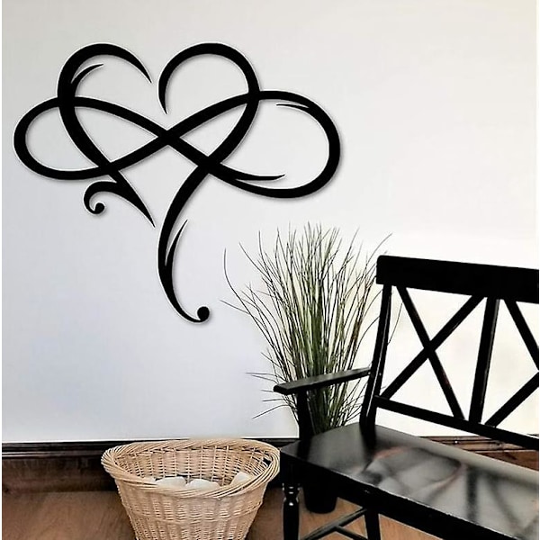 Infinity Heart Metallväggkonst - Evig Kärlek Väggskulptur för Heminredning (40*35cm, Svart)