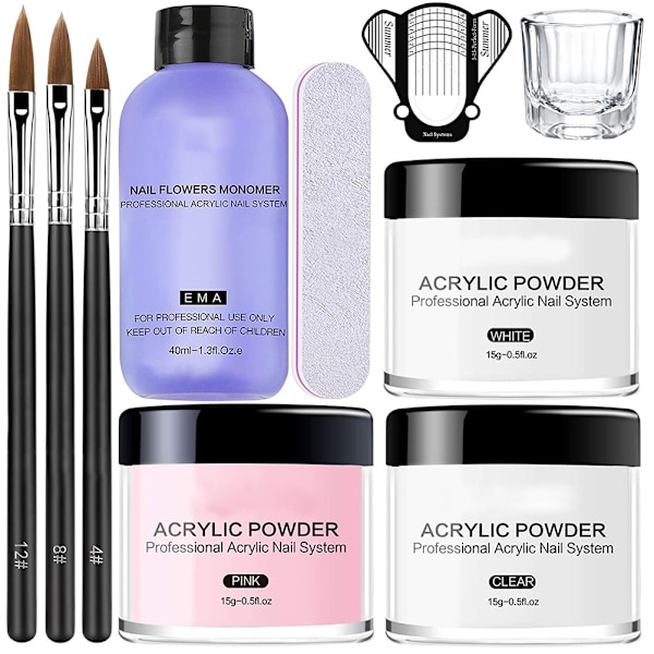 Akryl Nagelpulver Set Akryl Pulver och vätska Set med nagelborste Naglar Art Dekoration Extension Manikyr Verktyg