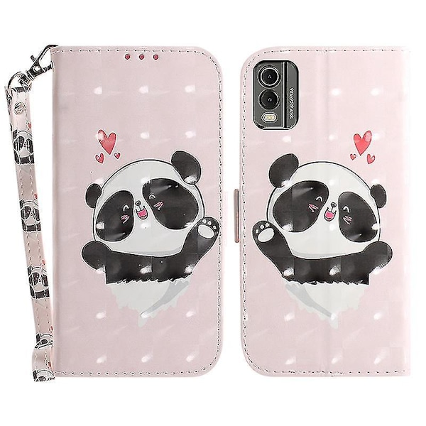 kompatibel Nokia C32 Mønsterdesign Folio Cover PU Lær Stativ Lommebok Telefonveske Med Stropp-1 LoveHeartPanda