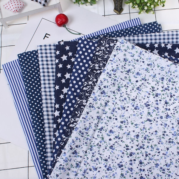 7st 50*50 cm Bomullstyg DIY Assorted Squares Pre Cut Sängkläder Kit Quarters Bundle (Blå)