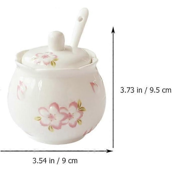 Keramisk sukkerskål med låg og skeer, porcelæns krydderibeholdere, krydderikrukke, saltbeholder