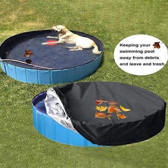 Pool Cover Foldable Drawstring Design Round Waterproof Dustproof Oxford Cloth Washable Cover Pet Pool Accessories black black S