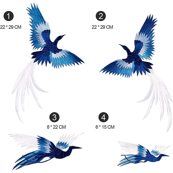Phoenix Bird-broderte påstrykningslapper - sett med 4