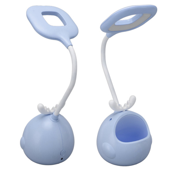 LED-bordslampa Ögonskydd Skonsam enhetlig belysning Flexibel slang USB läsljus med pennhållare Blå