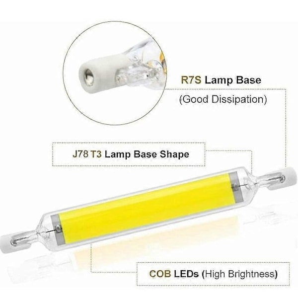 2-pack 10W R7S LED-lampa 78mm 220V Dimbar Kallvit 6000-6500K 100W Halogen J78 Ersättning, Dubbelsidig R7S Basrör, 360 Graders Ljusvinkel, Energisparande
