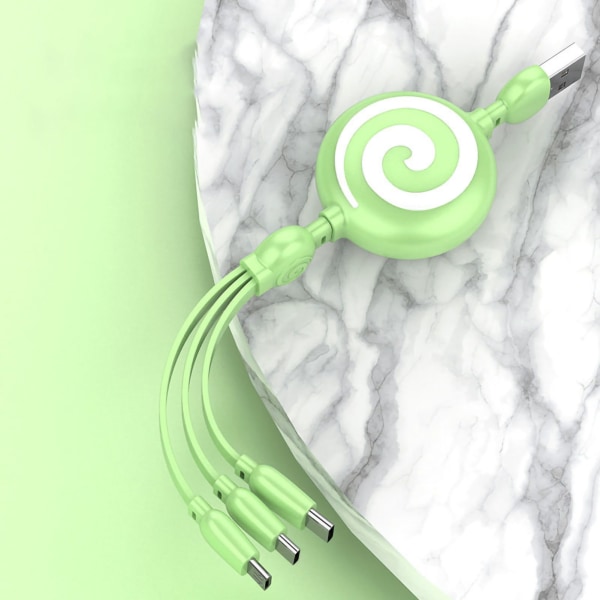 3 i 1 USB laddarkabel Lollipop-form Sträckbar snabbladdningstelefonkabel för IOS för Android för Huawei Mint Green
