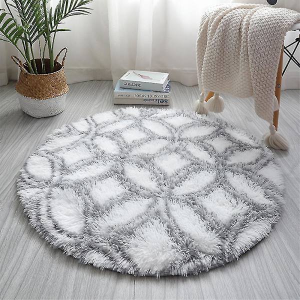 Myk og fluffy hvit rund teppe til stue eller soverom - 100 cm i diameter