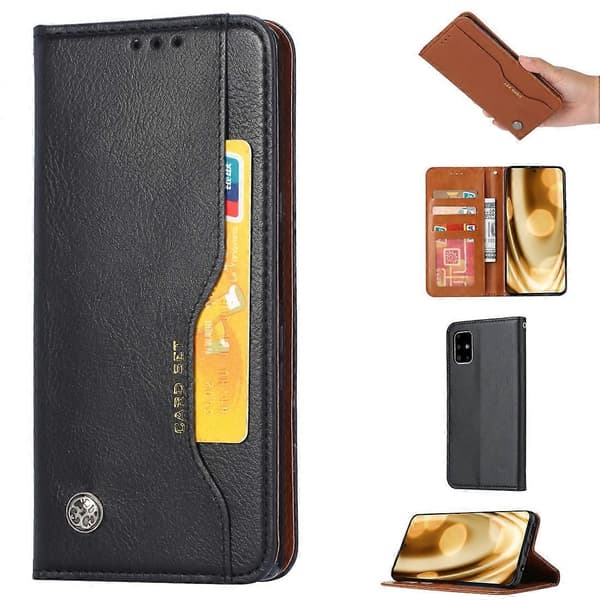 Samsung Galaxy Note20 Ultra -nahkakotelo, jossa on valokuvakehys, pidike, korttipaikat ja lompakko Black