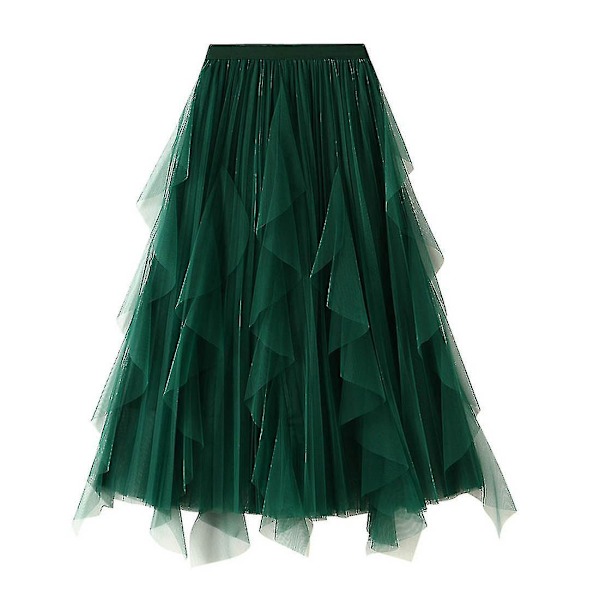 Grønn Mesh Ruffle Tutu Lang Swing Skjørt for Kvinner