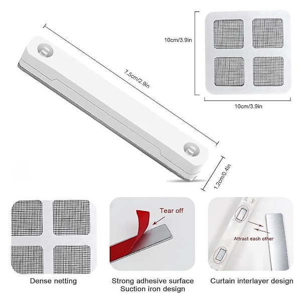12 stk., Vinduesmyggenet Magnet, hvid