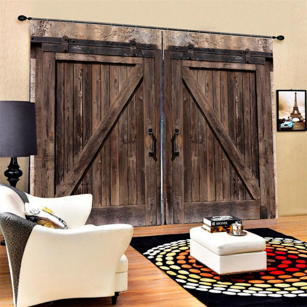 Tredørstil Stue Soverom Vindu Semi Blackout Semi Shade Trykkgardin 170 * 200 cm