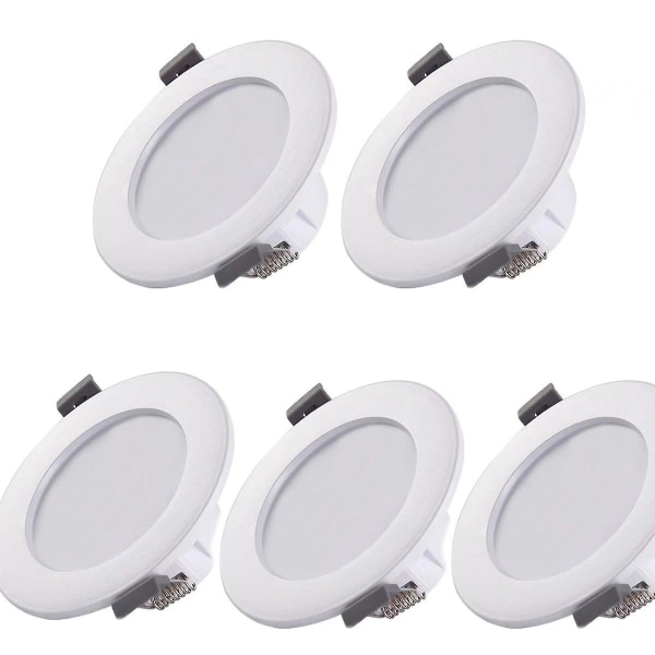 Hvide IP44 5-LED badeværelsesspots med 120 mm ansigtsdiameter og 90-115 mm hulstørrelse - Indbygget loftslys med 6W LED-panel i neutral hvid