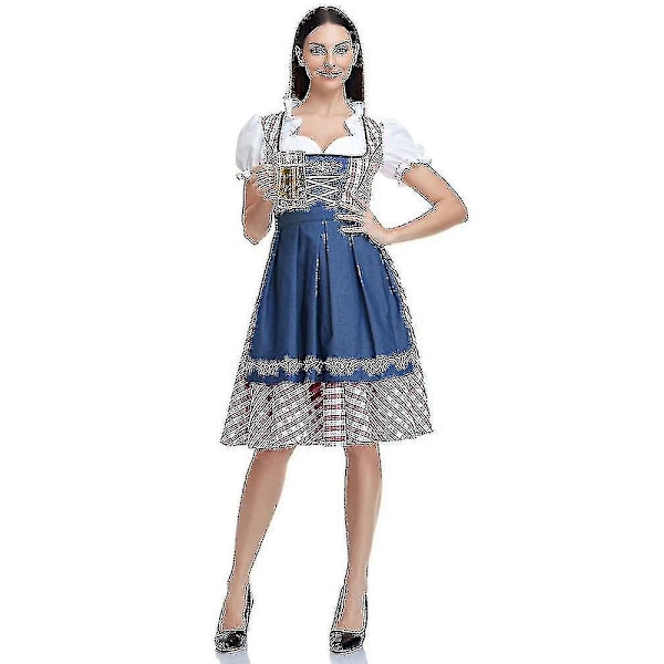 Traditionell tysk rutig Dirndl-klänning - Oktoberfestdräkt för vuxna kvinnor - Halloweenfestdräkt