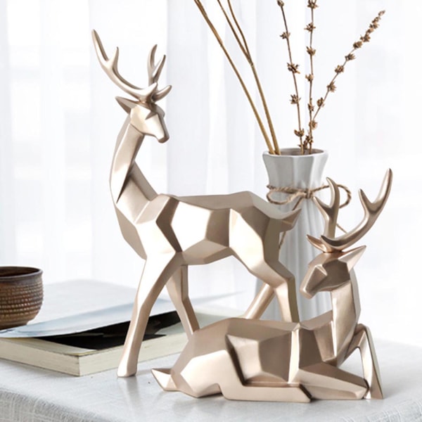 2 stk Moderne Resin Deer Statue Skulptur Hjem Desktop Skab Ornamenter Dekoration (Gylden)