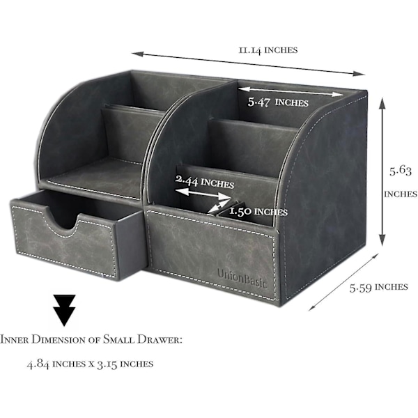 Monitoiminen nahkainen työpöydän järjestäjä - Kynä, käyntikortti, puhelin ja paperitavaroiden pidike Öljytty nahka Harmaa