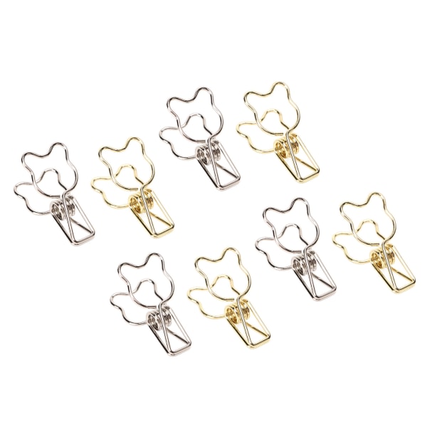 100 stk. Binder Clips Guld Sølv Sød Bjørn Form Stærk Clamping Force Metal udhulede langhale Clips