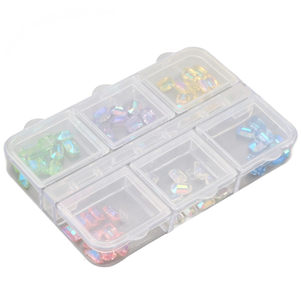 Neglekunsttilbehør 6 æsker Negle Rhinestones DIY Negle Krystaller Ottekantet Form Rhinestones
