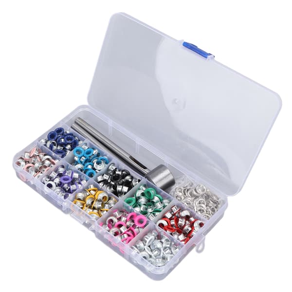 10 farver Grommet Tool Kit Jern Plast Materiale Robust Struktur Farverig Plating Eyelets Sæt til Tøjmodifikation 6mm