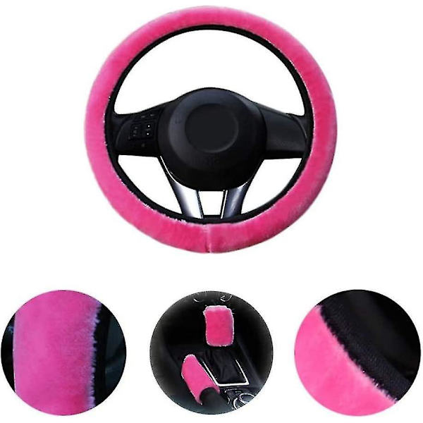 Vintervarmt plyschbiltillbehörset, rosa rattmuff, handbromsskydd, växelspakskydd