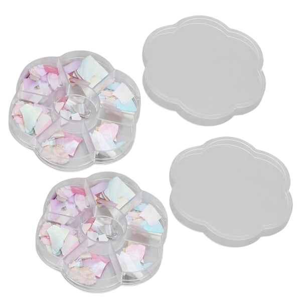 2 lådor nagelsnäcksskivor Olika former Färger Manikyr Glitter Art Dekorationer för nagelsalong