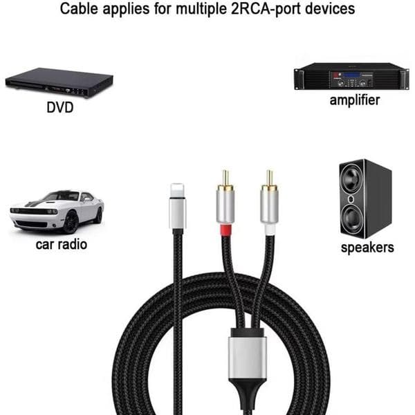 RCA-kabel til iPhone, Lightning til RCA-kabel til iPhone iPad Tablet, Stereo Aux-lydadapter til bil hjemmebiograf effektforstærker, 1M