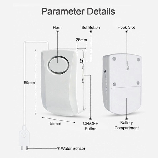 Vattendetektor, WiFi Vattenlarm, 130dB Superhögt Vattenläckagelarm, WiFi Vattensensor, Vattenläckagedetektor med TUYA/Smart Life App, Trådlös Vatten L