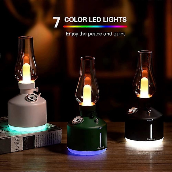 Luftfukter, USB Oppladbar Tåkelanterne Bærbar LED Retro Campinglampe Flammeløs Teltlampe med Luftfukter for Soverom Kontor Barnerom D