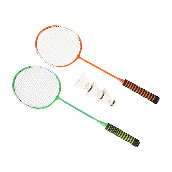 Badmintonracketset med hög elastisk svamp, bekvämt grepp, badmintonracket i stål och 3 fjäderbollar
