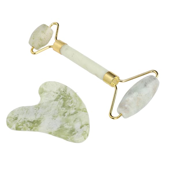 Jadestone Roller Gua Sha Board Dobbelt Hoveder Glatte Overflader Ansigtsmassagerulle Sæt