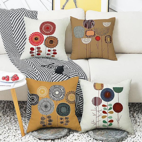 Set med 4 vackra kuddfodral 45 x 45 cm, örngott för soffa vardagsrum sovrum dekoration