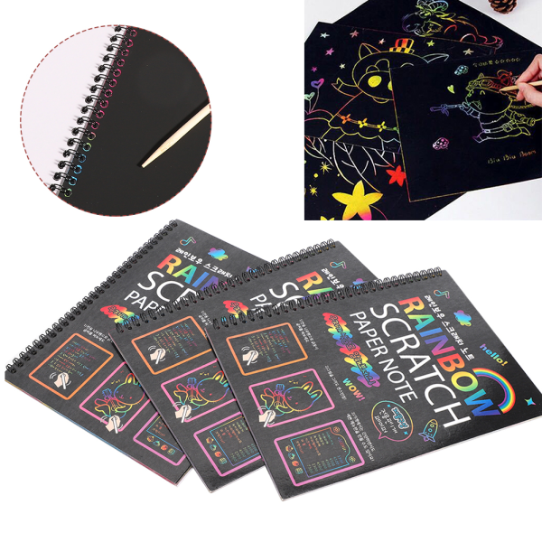 3st Scratch Paper Note Multicolor Rainbow Art Paper Card Barn Studenter Ritböcker